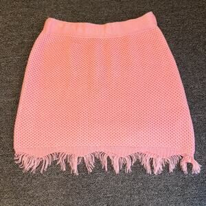 PrettyLittleThing Mini Skirt Women’s 12 Pink Knitted Fringe Hem Resort Wear NWT